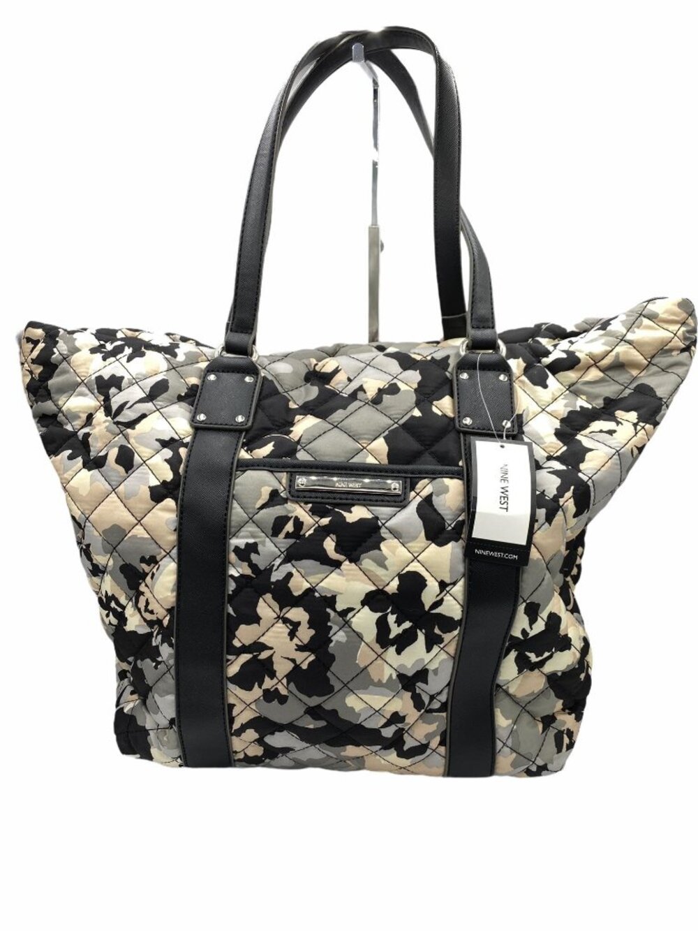 Vera Bradley Deco Daisy Large Quilted Tote Bag Black Gray Floral Shoulder Purse